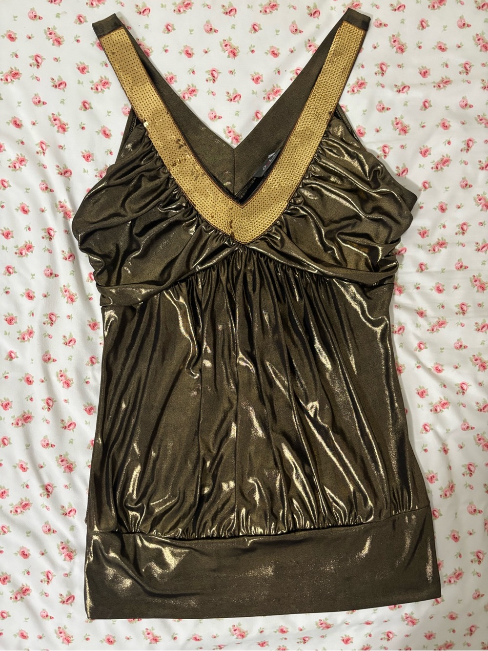 Dots Metallic Gold V-Neck Tank Top